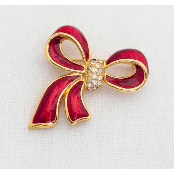 Vintage Art Deco Red and Gold Ribbon Brooch by Monet - T11 - Picture 1 of 2